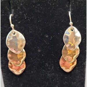 Silver Gold Copper Organic Leaf Shaped Dangle Earrings